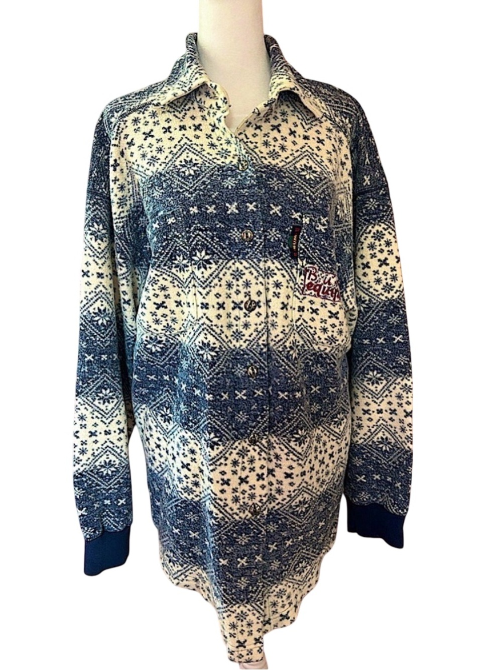 Vtg 90s BUM Equip. FairIsle Snowflake brushed fleece oversized Jacket Shacked M